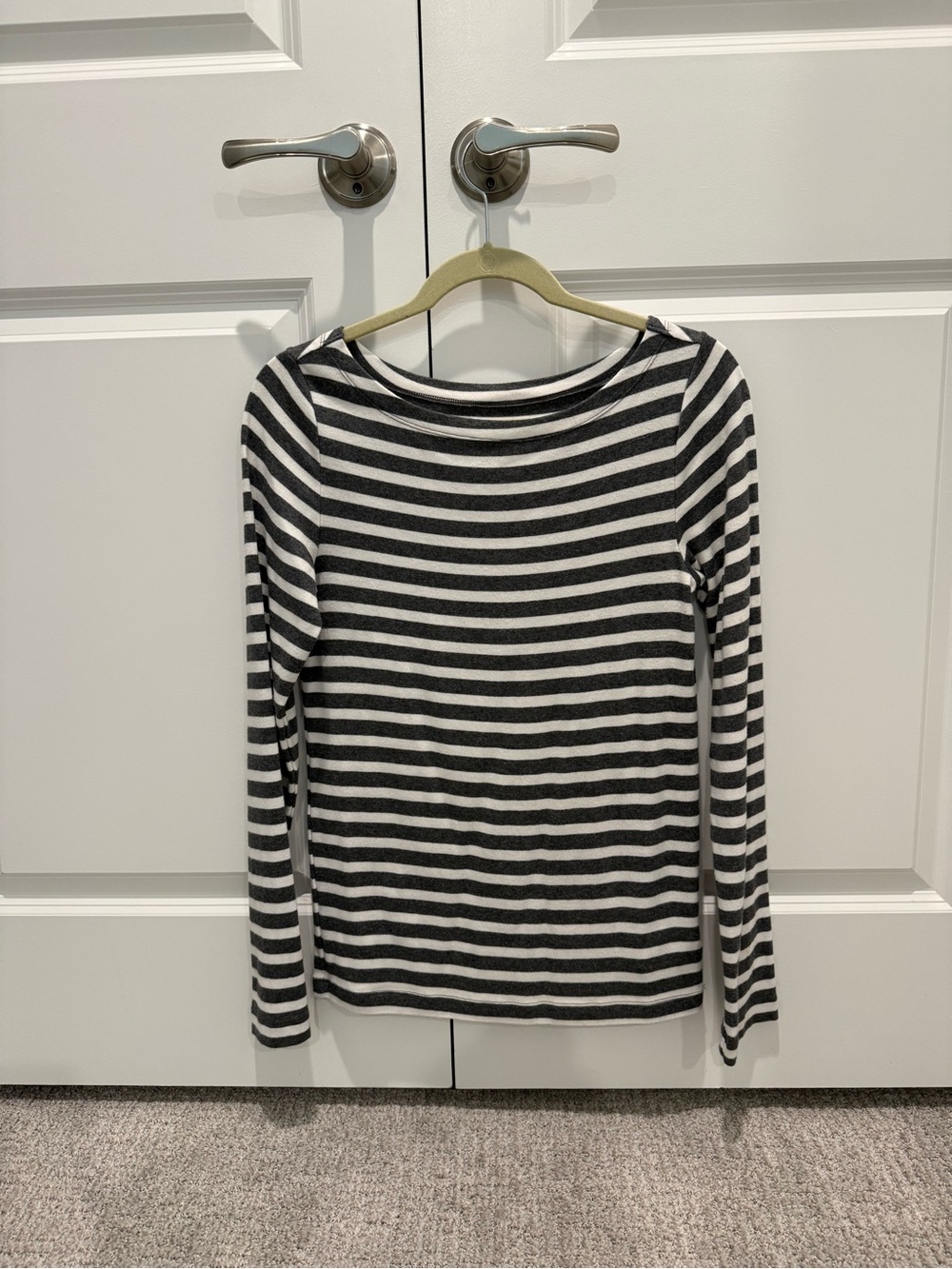 GAP Gray & White Striped Long-Sleeve Boatneck Top